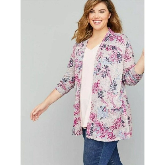 Lane Bryant Plus Size Cardigan Sweater Size 18 / 20 1X 2X Open Front Flo… - Picture 1 of 10